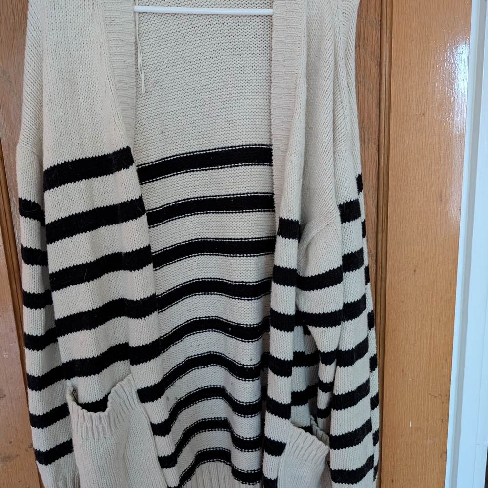 American Eagle Outfitters Black and Cream Striped Cardigan